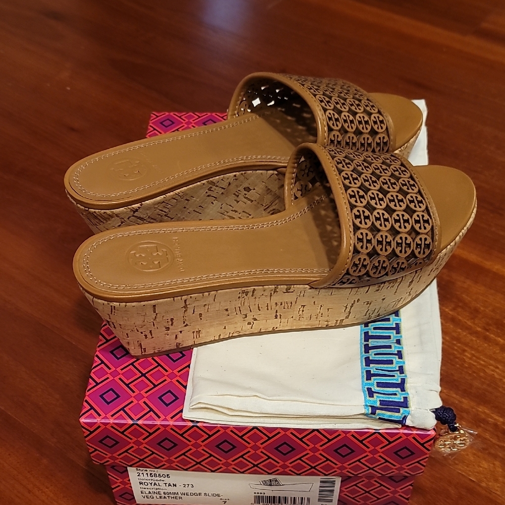 Tory Burch Brown Cork Wedge Sandals